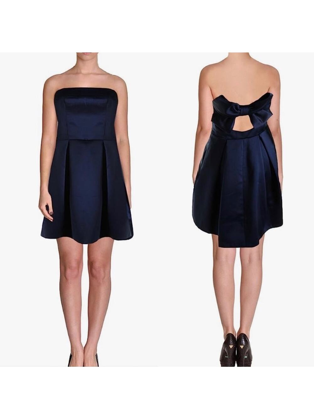 Jill Stuart Navy Satin Back Cut Out Bow Strapless Special Occasion Dress Size 0